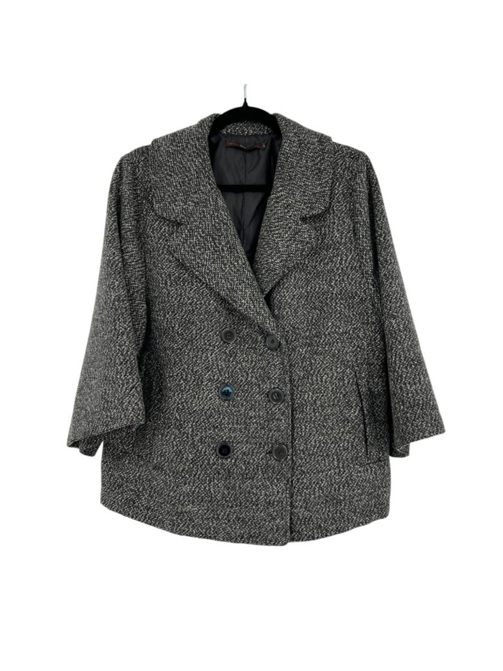 Hazel Textured Wide Sleeve Double-Breasted Coat Black White Size Large